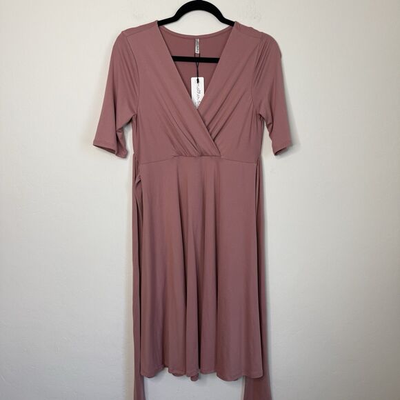 Mother Bee NWT Medium Dusty Pink Mauve Maternity Knee Length Jersey Knit Dress - Picture 3 of 14